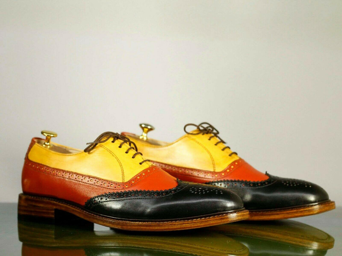 Men's Handmade Multi Color Wing Tip Brogue Leather Lace Up Shoes, Men Designer Dress Shoes - theleathersouq