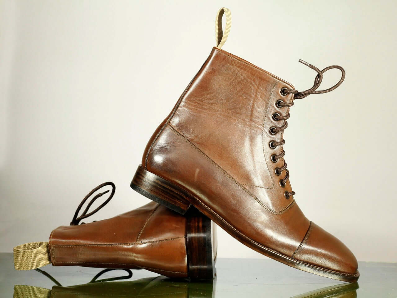 New Handmade Men's Brown Cap Toe Leather Ankle Boots, Men Designer Lace Up Boots - theleathersouq