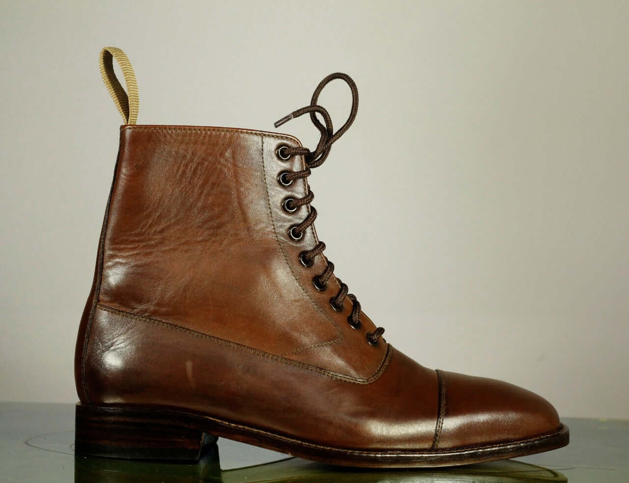 New Handmade Men's Brown Cap Toe Leather Ankle Boots, Men Designer Lace Up Boots - theleathersouq