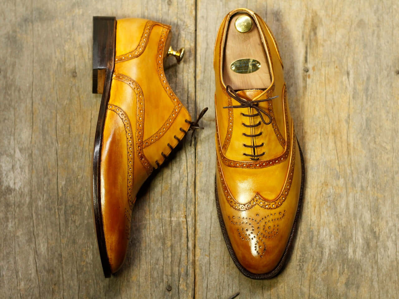 Stylish Handmade Men's Tan Wing Tip Brogue Leather Lace Up Formal Shoes, Men Designer Dress Shoes - theleathersouq