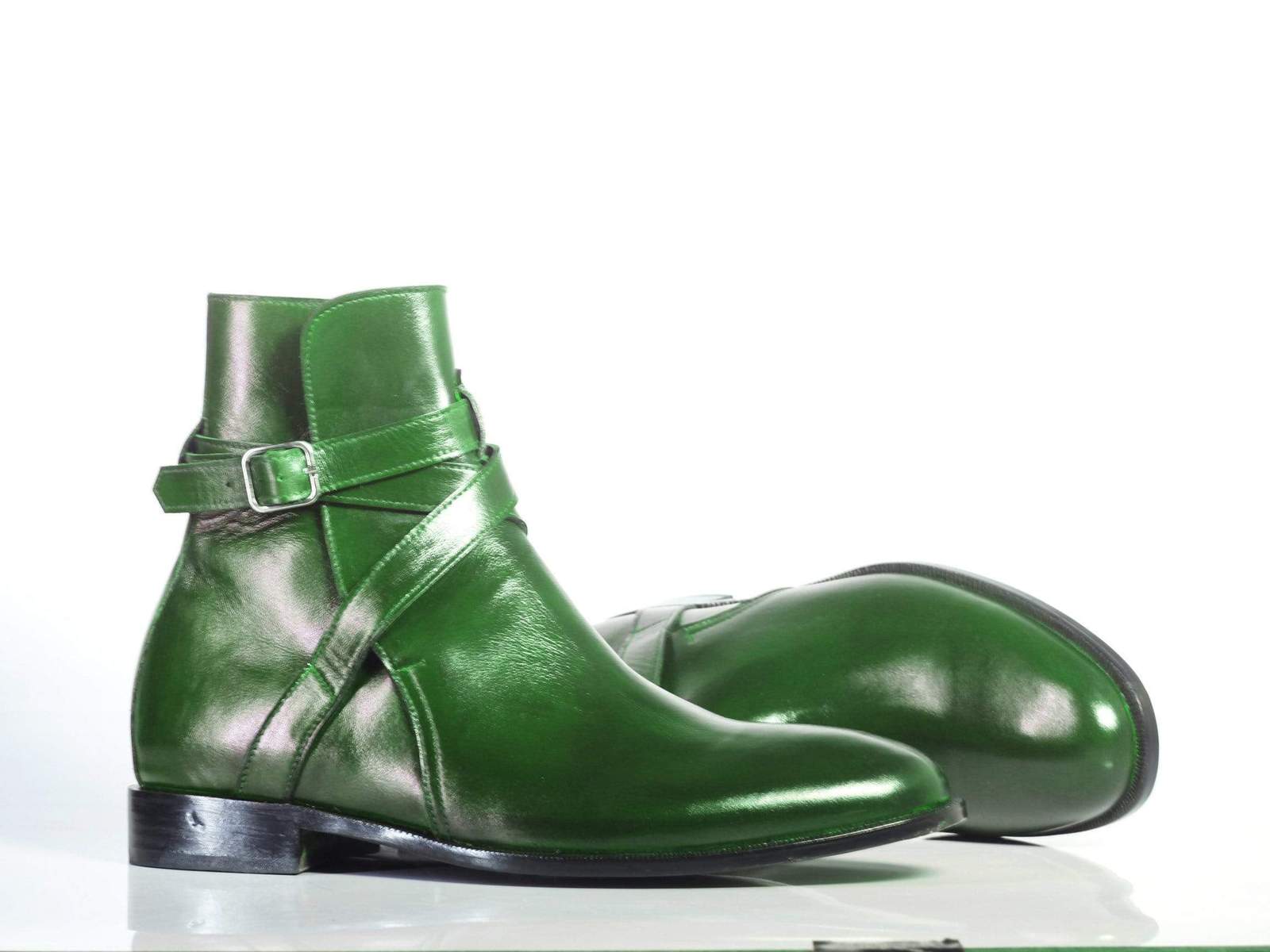 New Handmade Men's Green Leather Jodhpur Boots, Men Ankle Boots, Men Designer Boots - theleathersouq