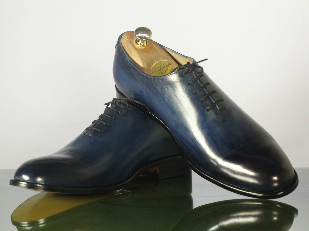 Handmade Men's Navy Blue Wholecut Leather Lace Up Oxford Shoes, Men De ...