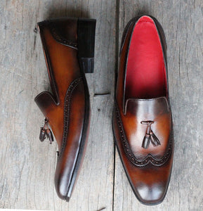 Handmade Men's Cognac Wing Tip Leather Tassel Loafer Shoes, Men Design ...