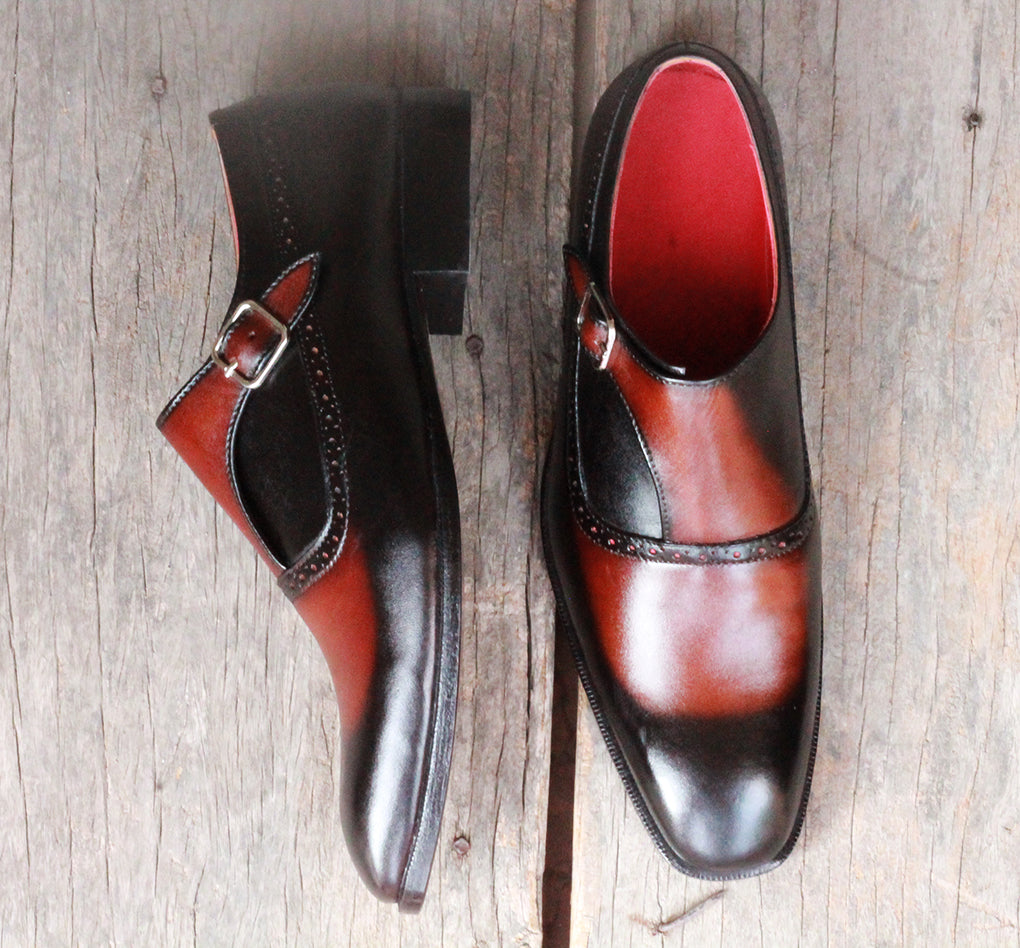 Handmade Men's Black Brown Wing Tip Leather Monk Strap Shoes, Men Desi ...