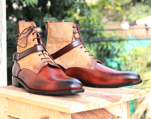 Handmade Men's Brown Leather Fashion Lace Up Boots, Men Ankle Boots, Men  Designer Boots