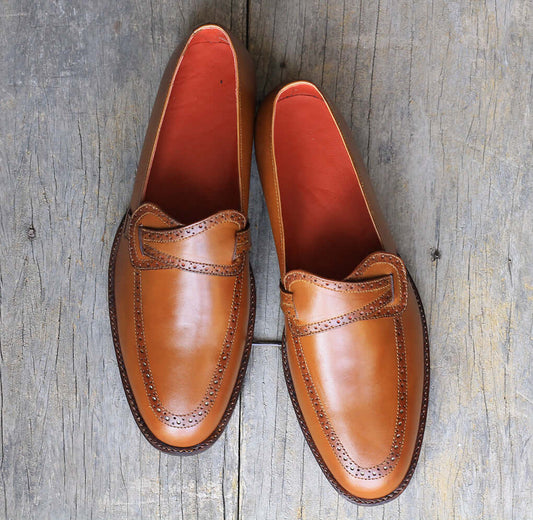 New Handmade Men's Brown Leather Butterfly Loafer Dress Shoes, Men Designer Shoes - theleathersouq