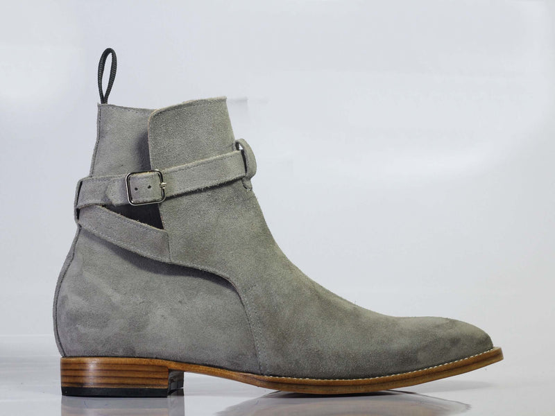 Handmade Men's Gray Suede Jodhpur Boots, Men Ankle Boots, Men Designer Boots - theleathersouq