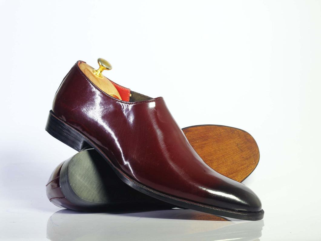 Handmade Men's Burgundy Whole Cut Leather Shoes, Men Slip On Dress For –  theleathersouq
