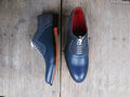 Handmade Men's Blue Leather Suede Lace Up Shoes, Men Designer Dress Formal Shoes - theleathersouq