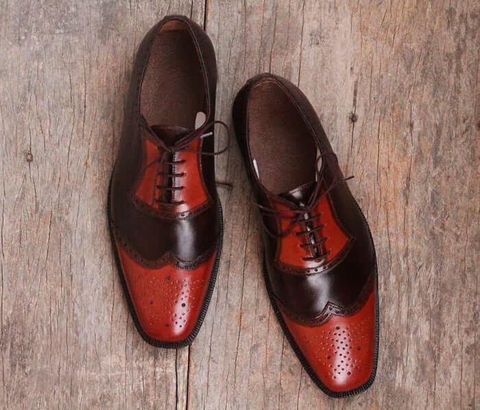 Handmade Men's Tan Brown Wing Tip Brogue Leather Lace Up Shoes, Men Designer Dress Formal Luxury Shoes - theleathersouq