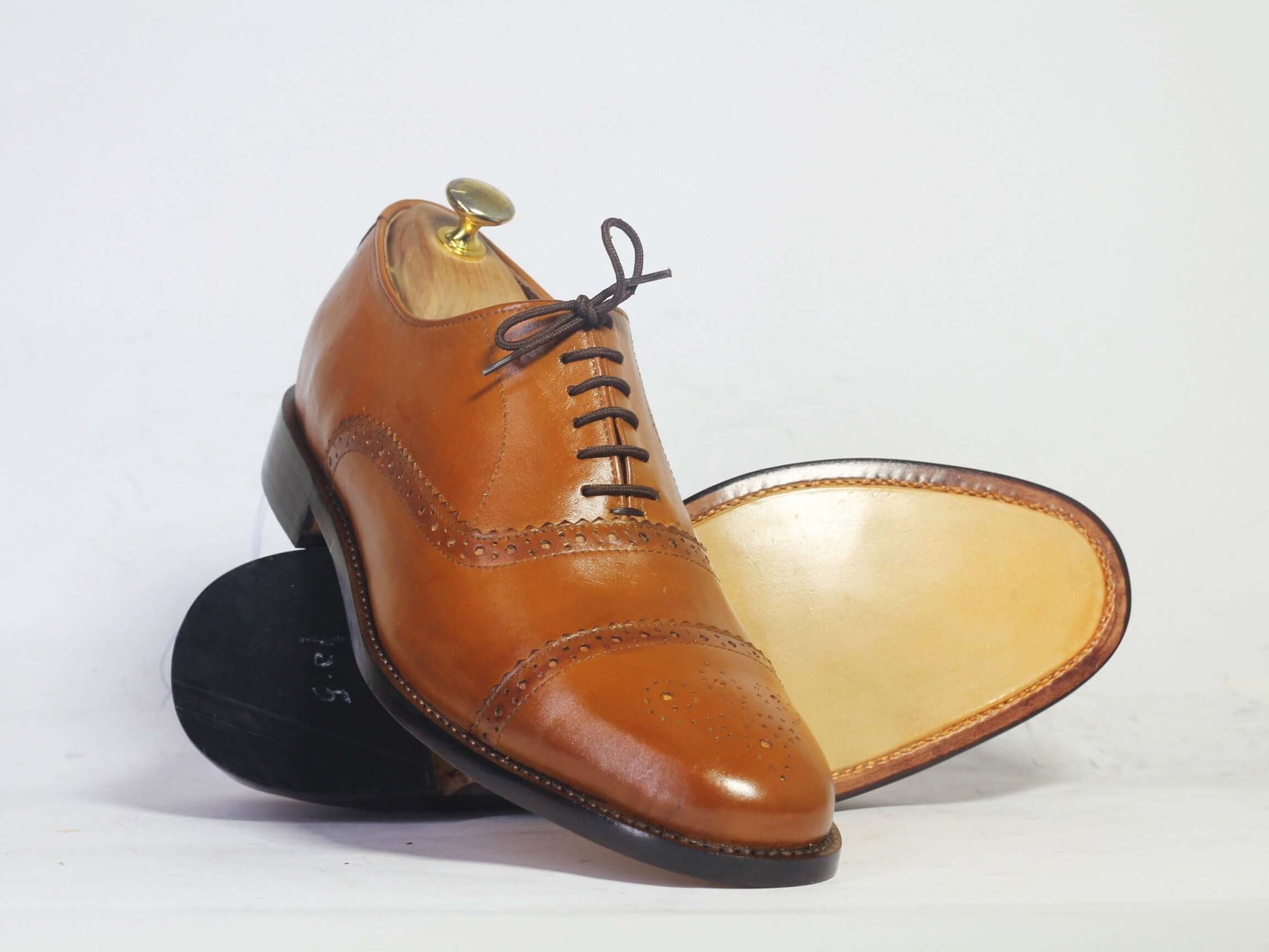 Handmade Men's Tan Cap Toe Brogue Leather Lace Up Shoes, Men Designer Dress Formal Luxury Shoes - theleathersouq