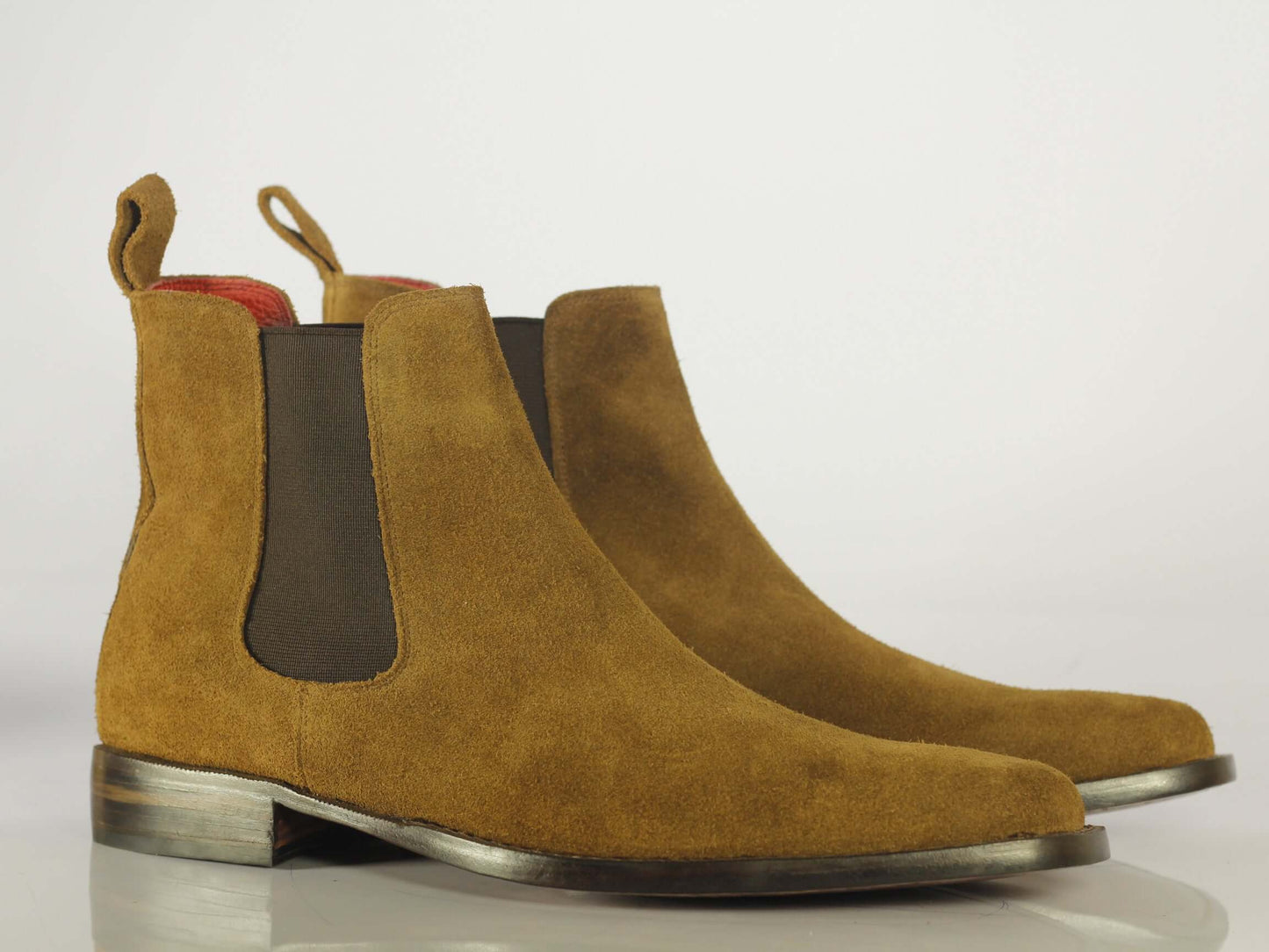 Handmade Men's Tan Suede Chelsea Boots, Men Ankle Boots, Men Designer Boots - theleathersouq