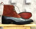 Handmade Men's Black Brown Cap Toe Leather Suede Boots, Men Ankle Boots, Men Designer Boots - theleathersouq