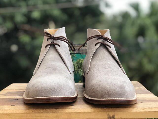 Handmade Men's Gray Chukka Suede Lace Up Boots, Men Ankle Boots, Men Designer Fashion Boots - theleathersouq