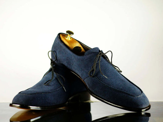 Handmade Men's Navy Blue Suede Derby Lace Up Shoes, Men Designer Dress Formal Luxury Shoes - theleathersouq