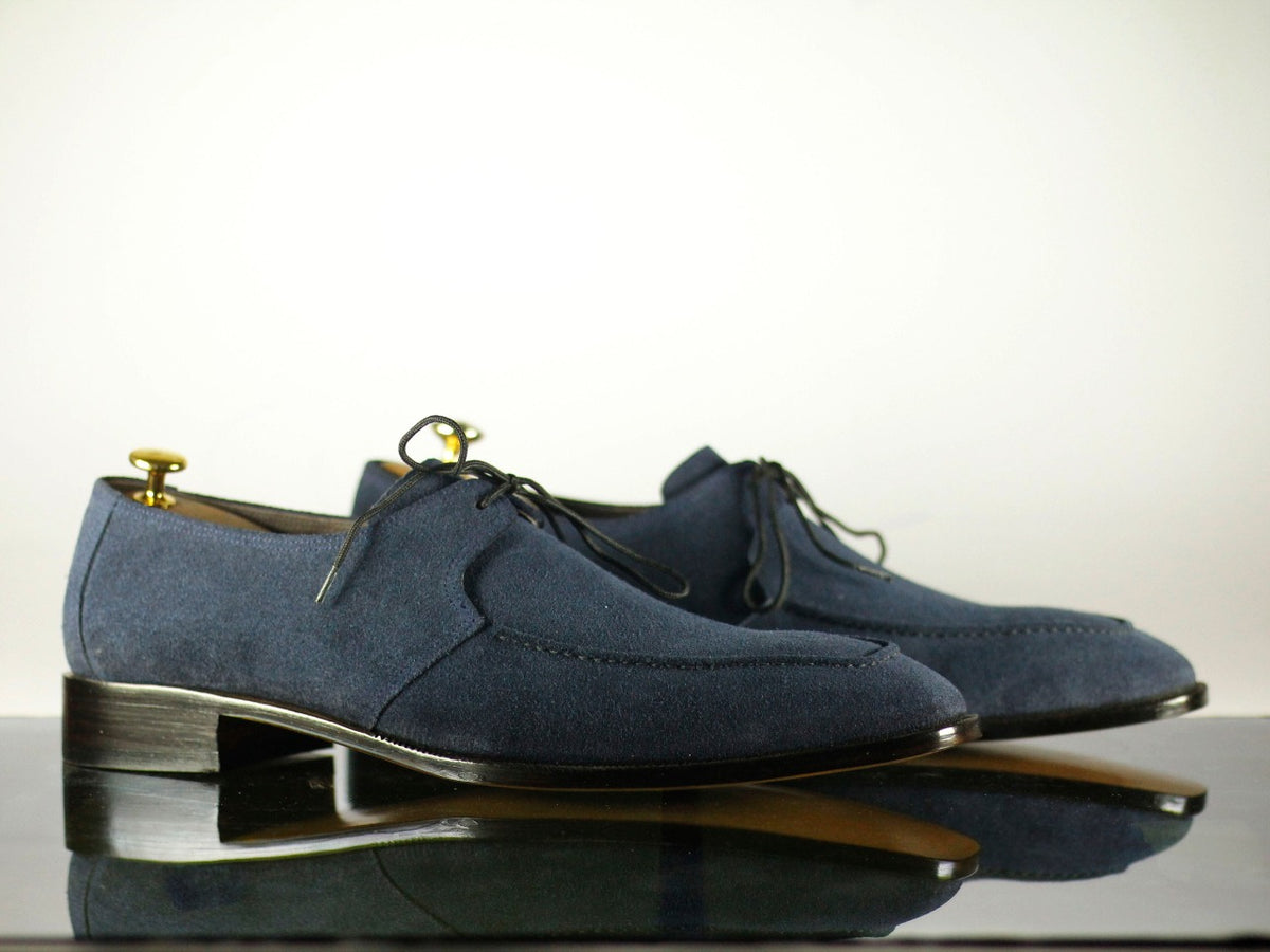 Handmade Men's Navy Blue Suede Derby Lace Up Shoes, Men Designer Dress ...