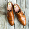 Handmade Men's Tan Brown Leather Cap Toe Double Monk Strap Shoes, Men Designer Dress Formal Luxury Shoes - theleathersouq