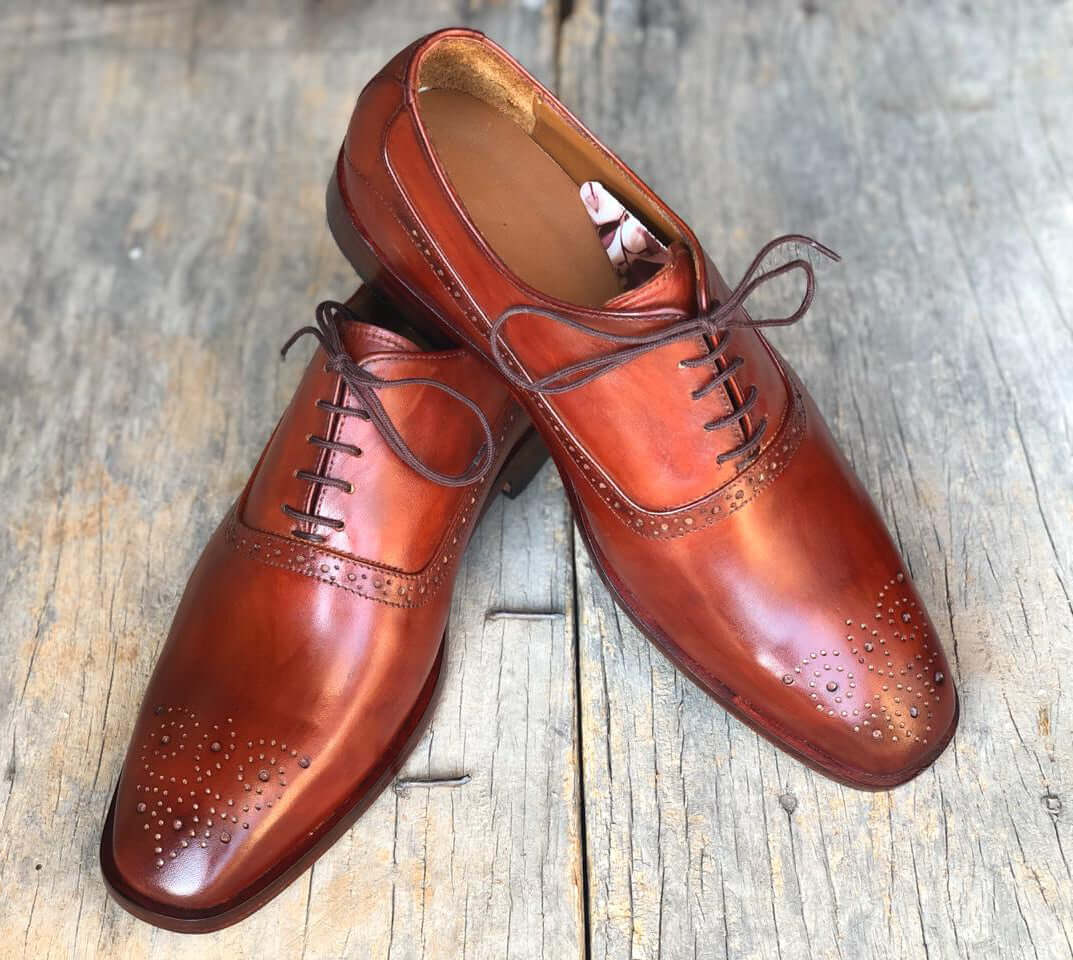 Handmade Men's Brown Brogue Toe Leather Lace Up Shoes, Men Designer Dr