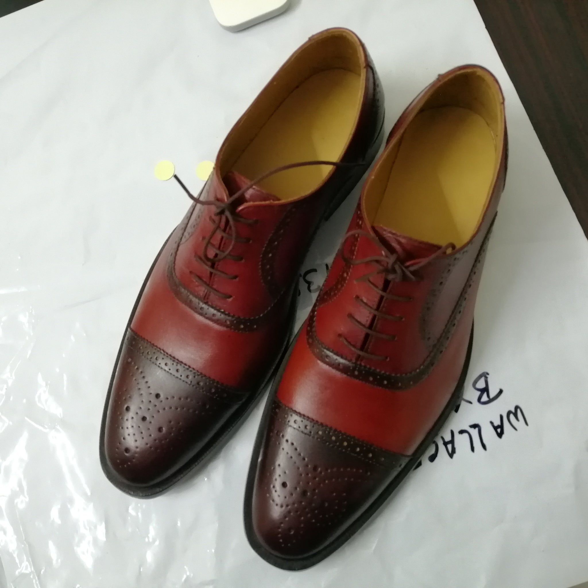 Handmade Men's Two Tone Tan Brown Cap Toe Brogue Leather Lace Up Shoes, Men Designer Dress Formal Luxury Shoes - theleathersouq