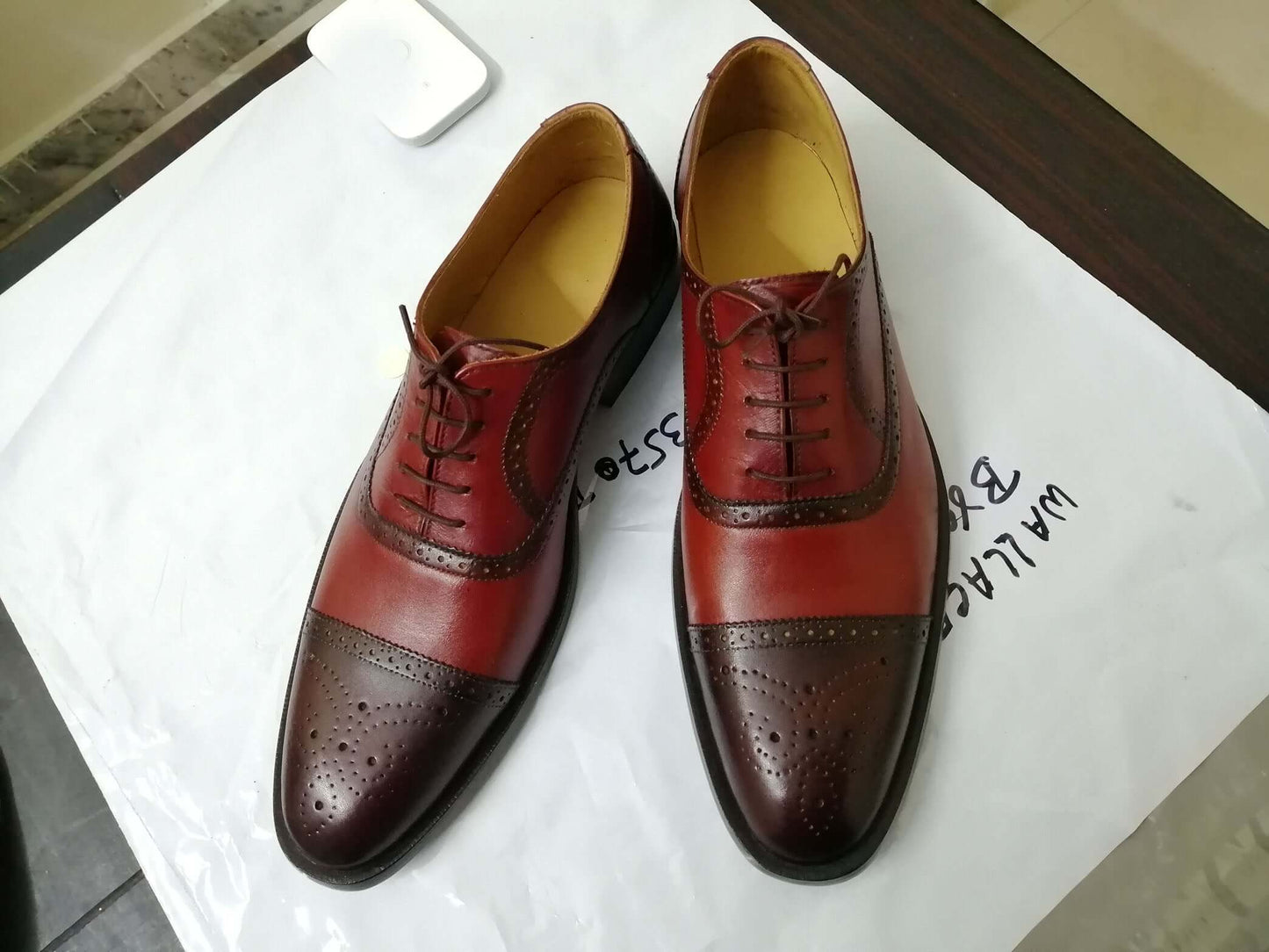 Handmade Men's Two Tone Tan Brown Cap Toe Brogue Leather Lace Up Shoes, Men Designer Dress Formal Luxury Shoes - theleathersouq