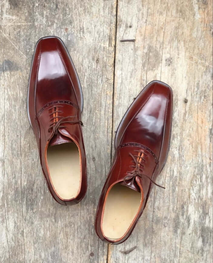 Handmade Men's Brown Derby Leather Lace Up Shoes, Men Designer Dress Formal Luxury Shoes - theleathersouq