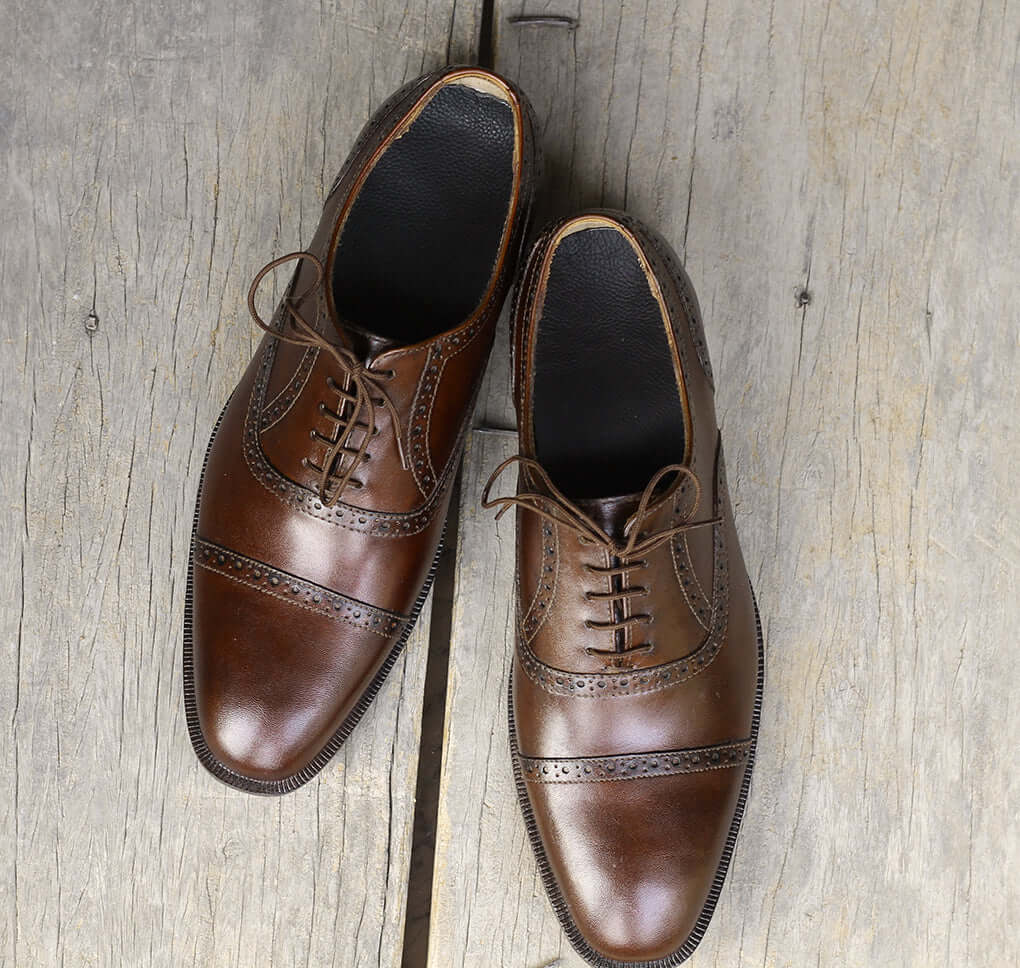 Handmade Men's Dark Brown Cap Toe Leather Lace Up Shoes, Men Designer ...