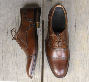 Handmade Men's Dark Brown Cap Toe Leather Lace Up Shoes, Men Designer ...