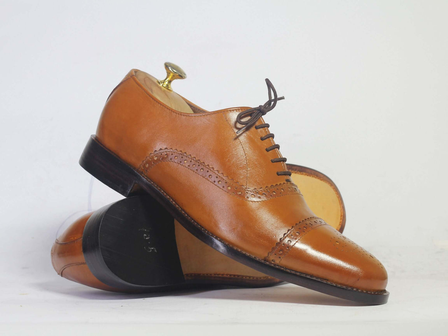 New Handmade Men's Tan Cap Toe Brogue Leather Lace Up Shoes, Men Designer Dress Formal Luxury Shoes - theleathersouq