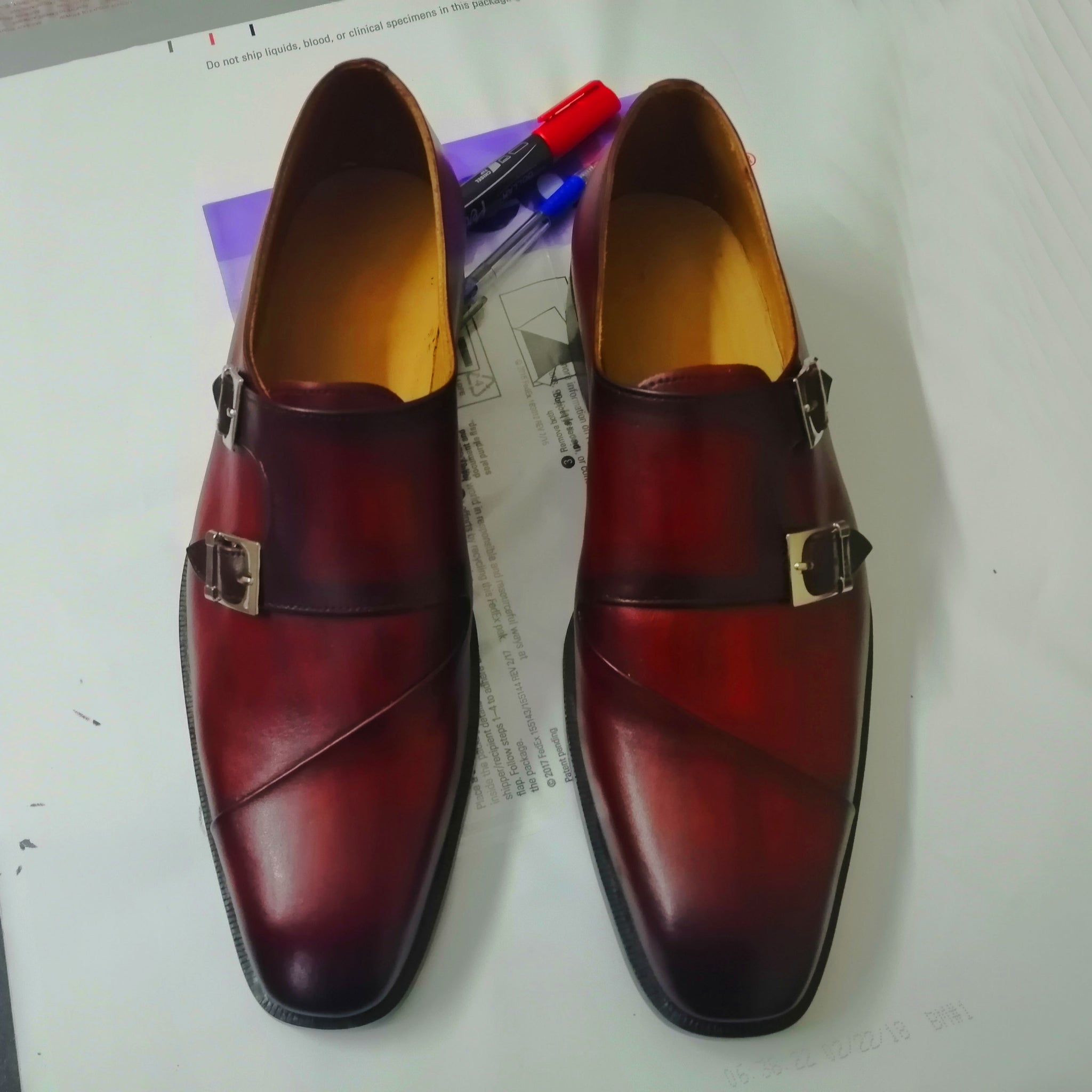 Handmade Men's Burgundy Double Monk Strap Leather Shoes, Men Designer Dress Formal Luxury Shoes - theleathersouq