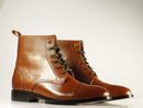 Handmade Men's Brown Cap Toe Leather Ankle Lace Up Boots, Men Designer Boots - theleathersouq