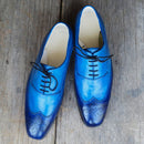 Handmade Men's Two Tone Blue Wing Tip Brogue Leather Lace Up Shoes, Men Designer Dress Formal Luxury Shoes - theleathersouq