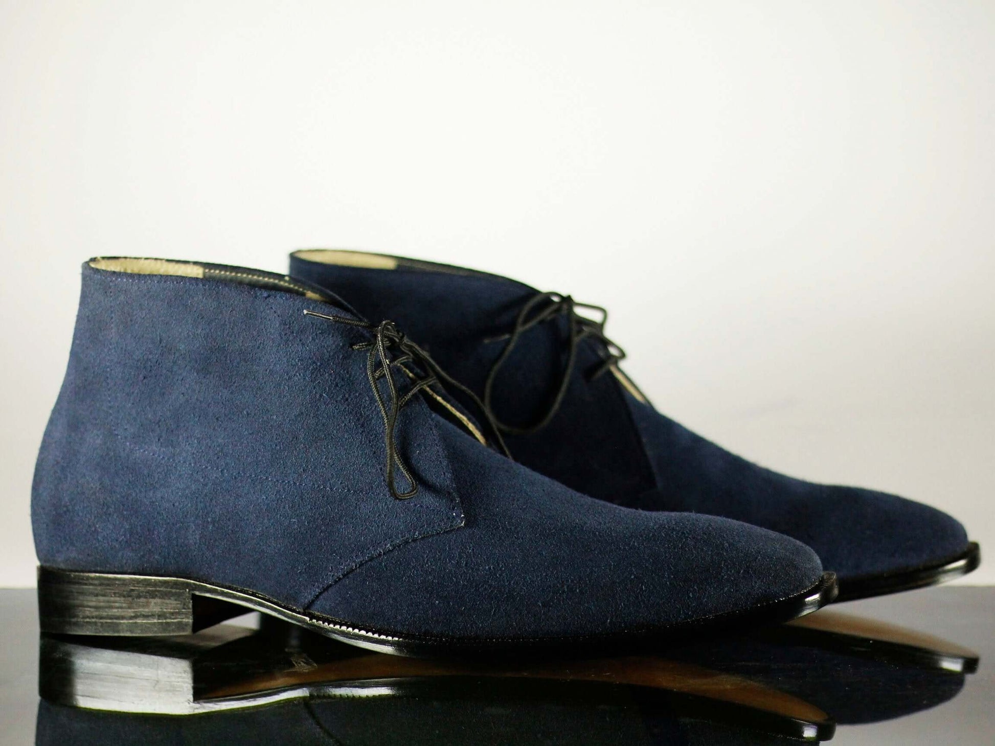 Handmade Men's Navy Blue Suede Chukka Lace Up Boots, Men Ankle Boots, Men Designer Boots - theleathersouq