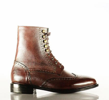 Stylish Handmade Men's Chocolate Brown Pebbled Leather Wing Tip Brogue Lace Up Boots, Men Ankle Boots, Men Fashion Boots