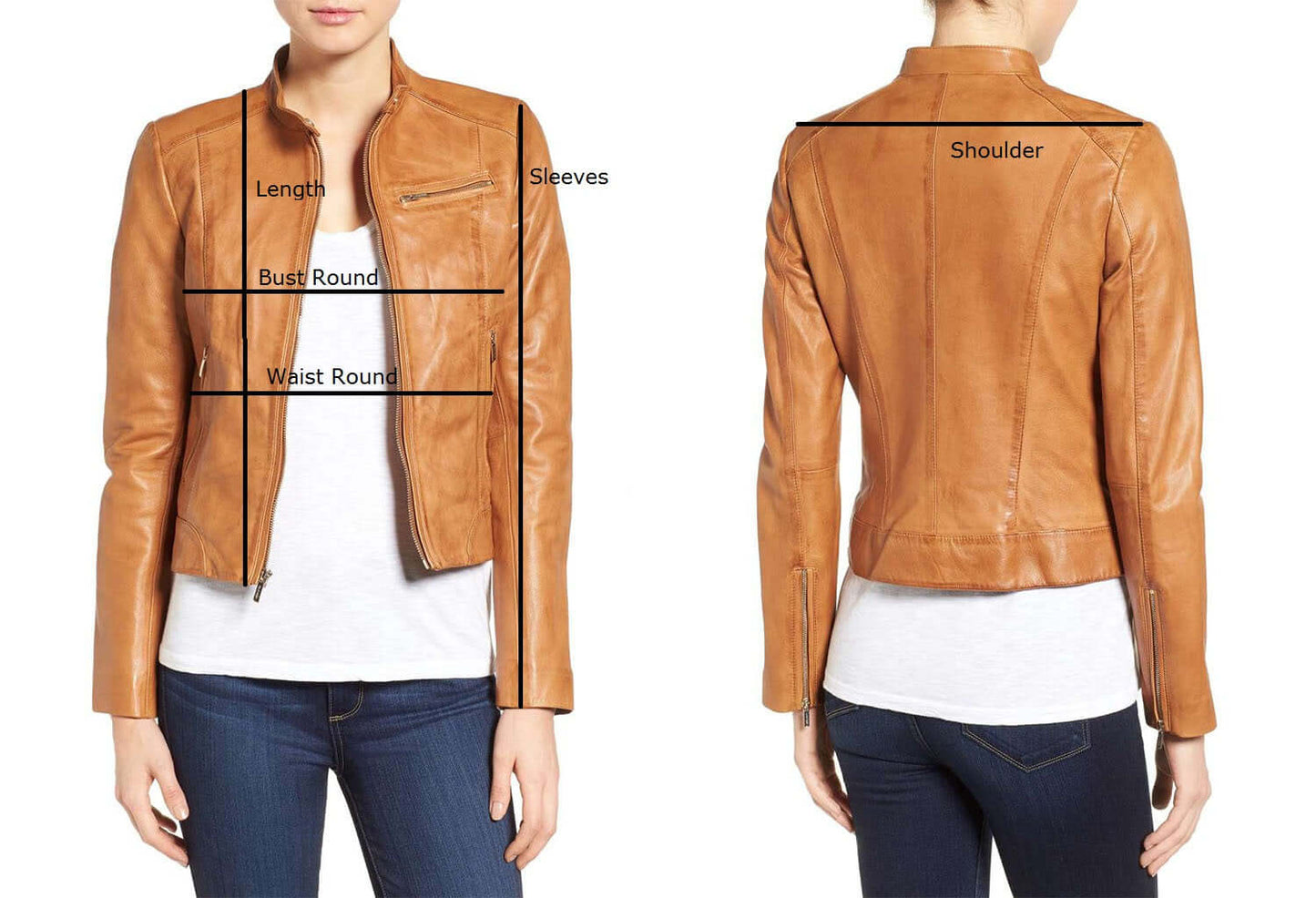 Elegant Women's Stand Collar Soft Lambskin Leather Biker Stylish Jacket - theleathersouq