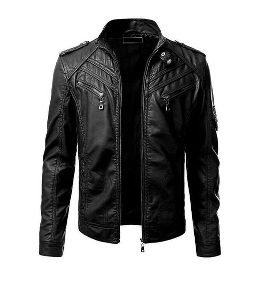 New Men's Black genuine Leather Jacket for men's, Biker Motorcycle cafe racer jacket - theleathersouq