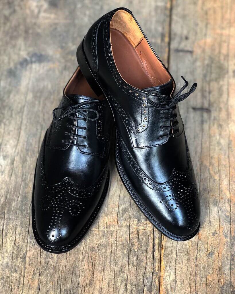 Handmade Men's Black Leather Wing Tip Brogue Lace Up Shoes, Men Design ...