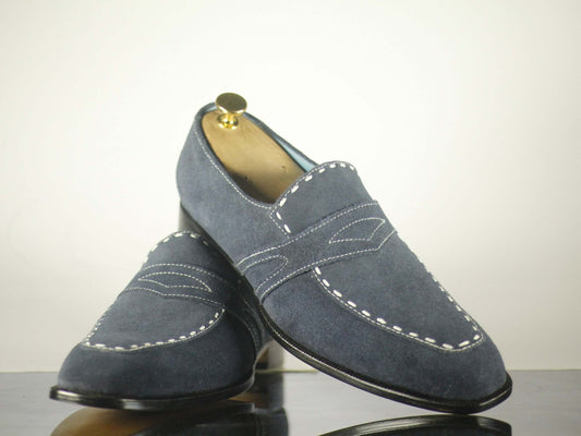 Awesome Handmade Men's Gray Suede Penny Loafers, Men Designer Dress Formal Luxury Shoes - theleathersouq