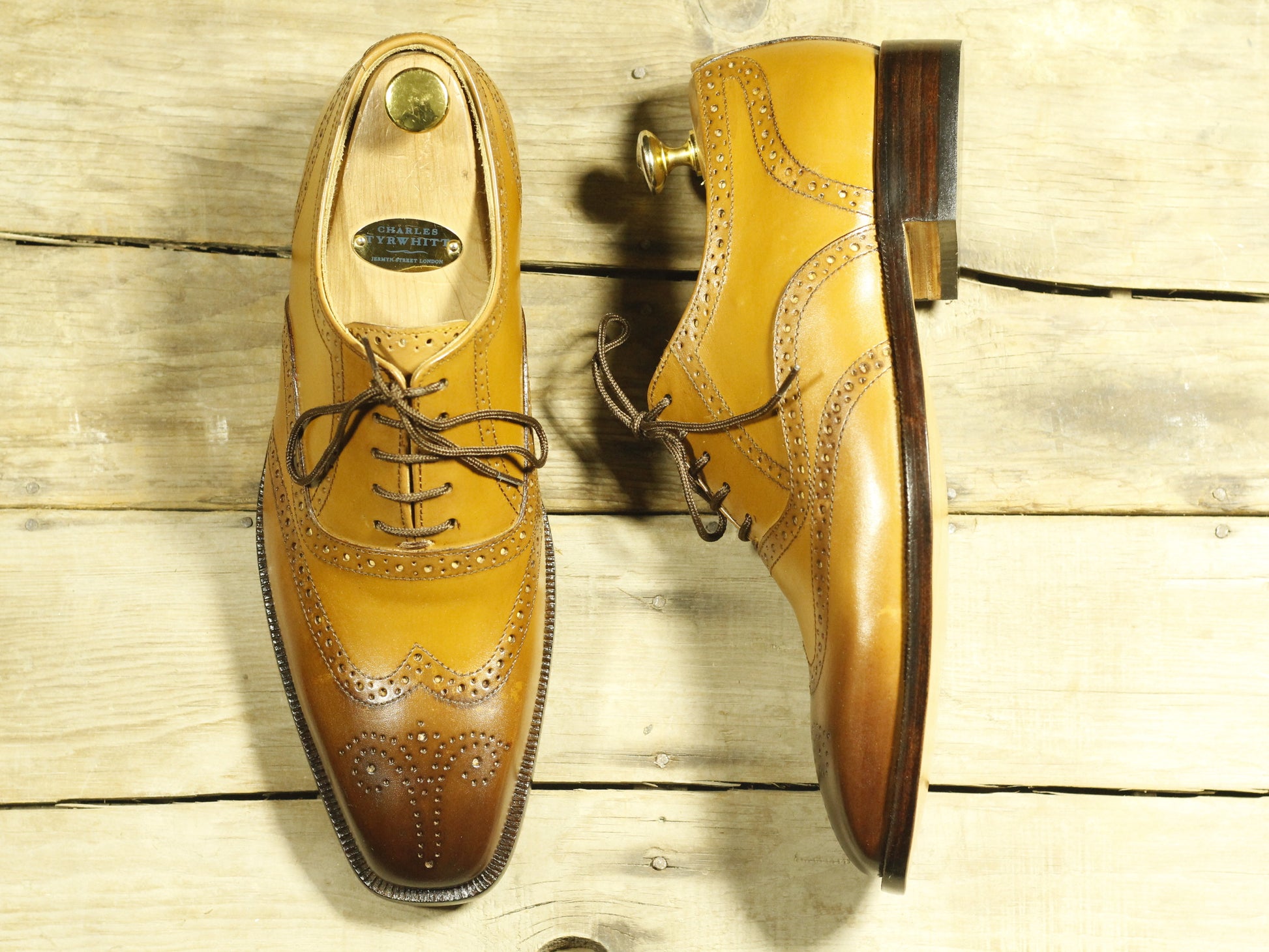 Men's Handmade Tan Leather Wing Tip Brogue Lace Up Shoes, Men Designer Dress Formal Luxury Shoes - theleathersouq