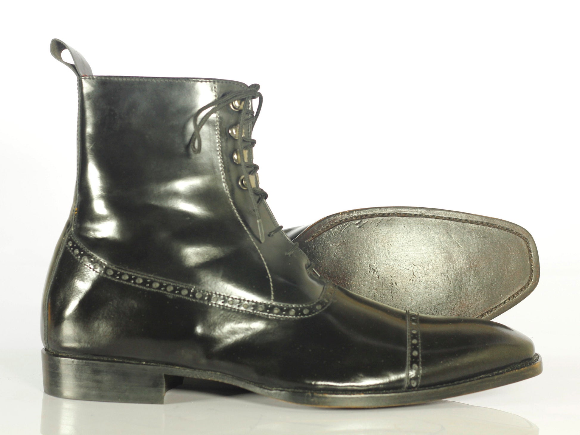 Handmade Men's Black Cap Toe Leather Lace Up Boots, Men Ankle Boots, Men Designer Boots - theleathersouq