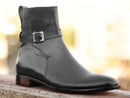 Handmade Men's Black Leather Jodhpur Buckle Boots, Men Ankle Boots, Men Designer Boots - theleathersouq