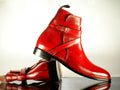 Handmade Men's Red Leather Jodhpurs Buckle Boots, Men Ankle Boots, Men Designer Boots - theleathersouq