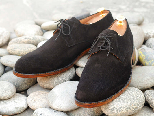 Handmade Men's Black Suede Derby Lace Up Shoes, Men Designer Dress Formal Luxury Shoes - theleathersouq