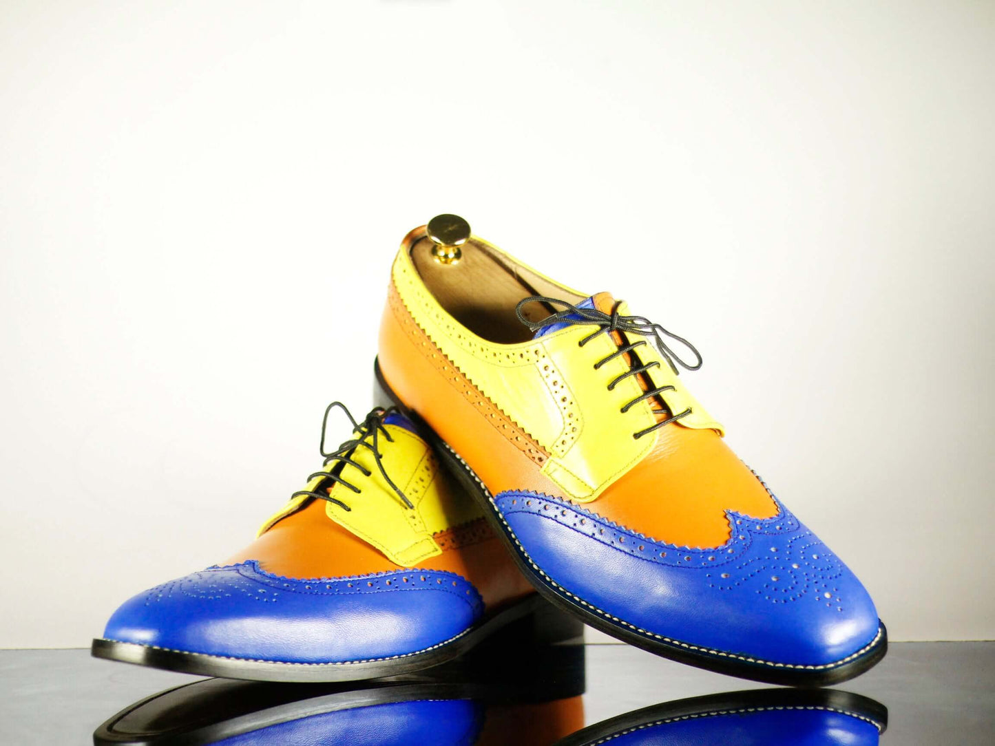 Handmade Men's Multi Color Leather Wing Tip Brogue Lace Up Shoes, Men Designer Dress Formal Luxury Shoes - theleathersouq