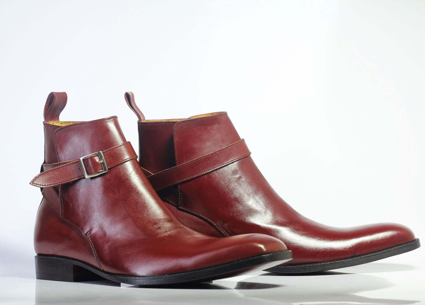 Handmade Men's Burgundy Leather Jodhpur Buckle Boots, Men Ankle Boots, Men Designer Boots - theleathersouq