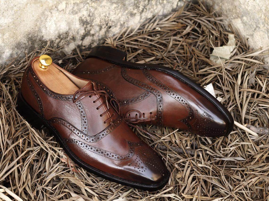 Handmade Mens Brown Color Leather Wing Tip Brogue Lace Up Shoes Men Theleathersouq 