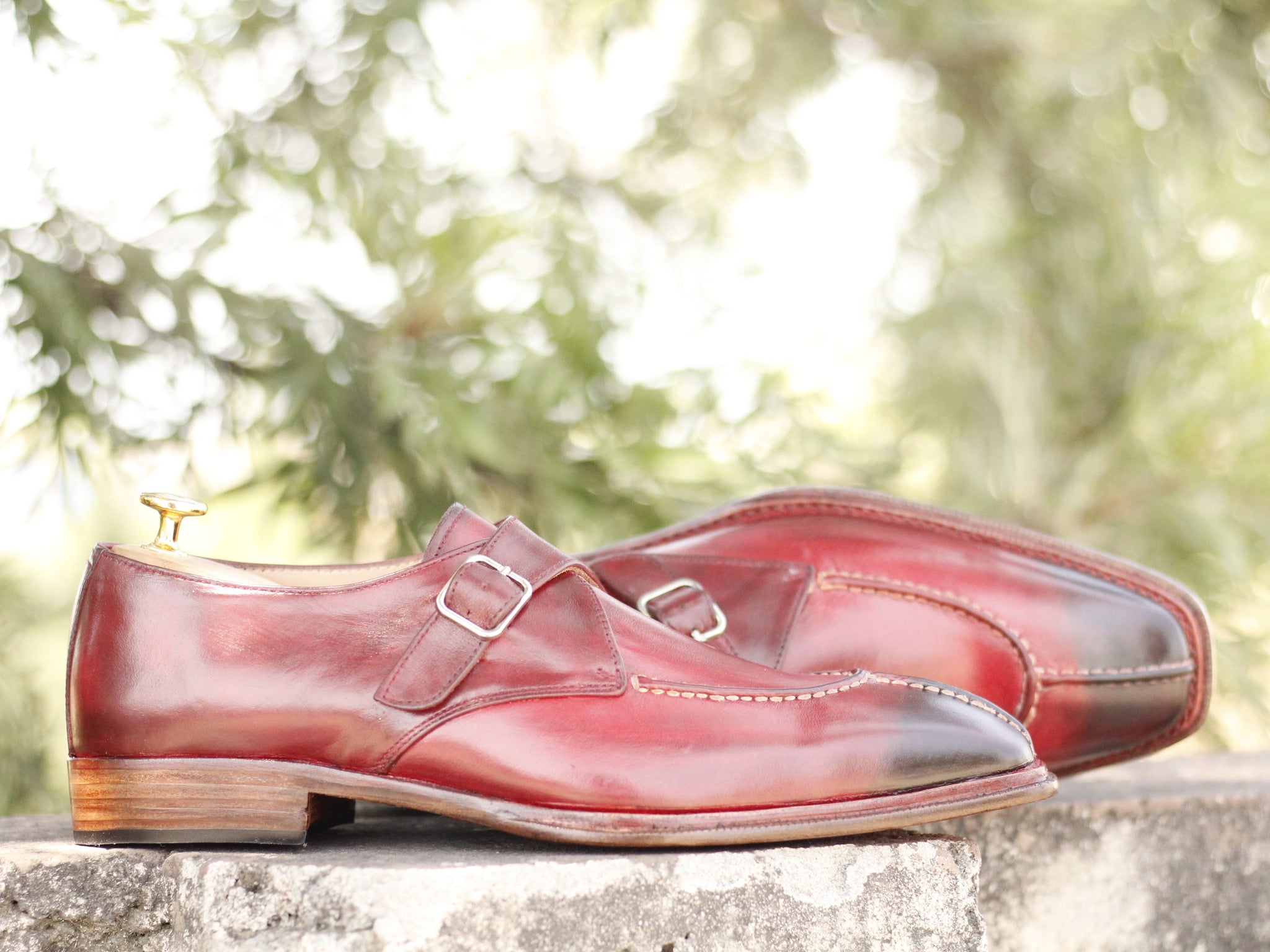 Handmade Men's Burgundy Split Toe Leather Monk Strap Shoes, Men Design ...
