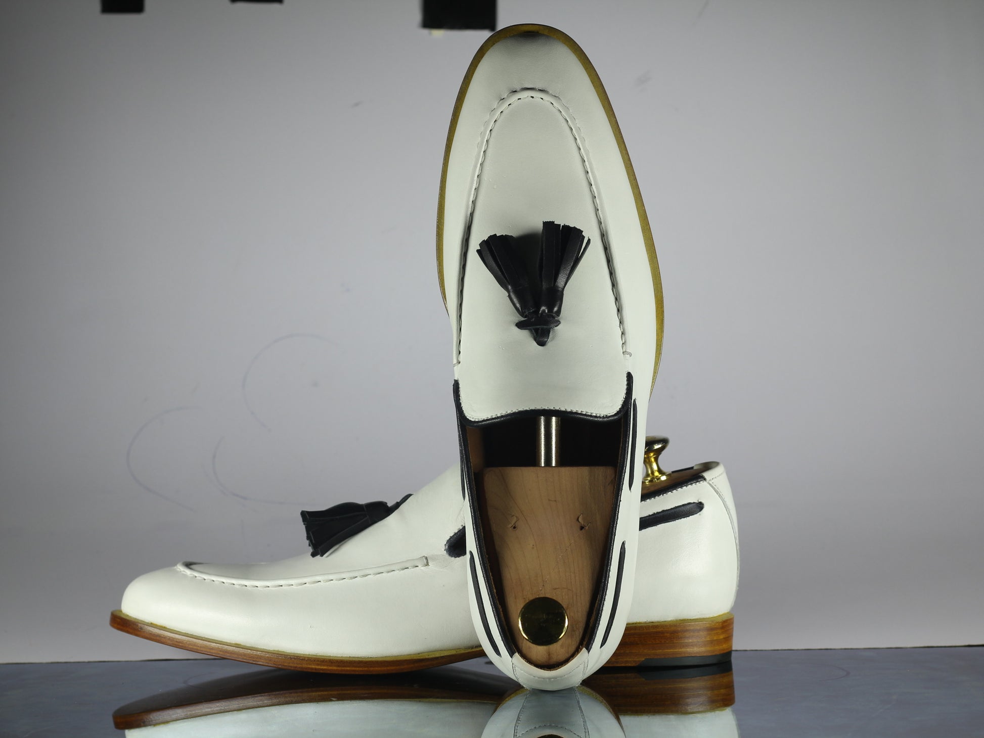 Handmade Men's White Color Leather Tassel Loafers, Men Designer Dress Formal Luxury Shoes - theleathersouq