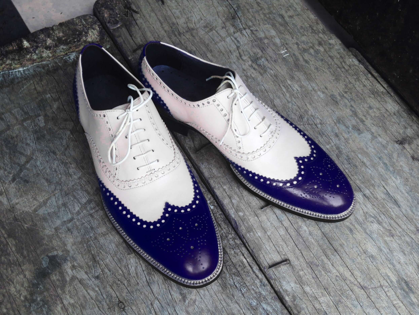 Awesome Handmade Men's Two Tone Leather Wing Tip Brogue Lace Up Shoes, Men Designer Dress Formal Luxury Shoes - theleathersouq