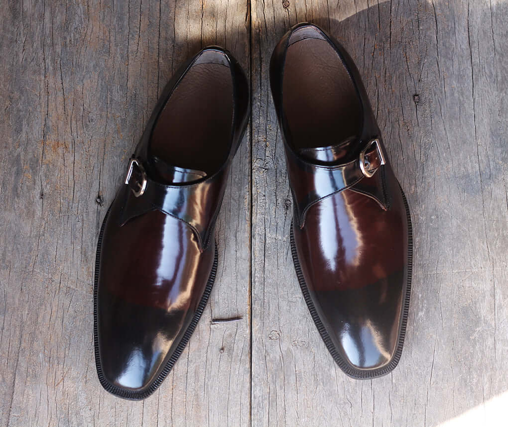 New Pure Handmade Brown Shaded Leather Stylish Monk Strap Shoes For Men's