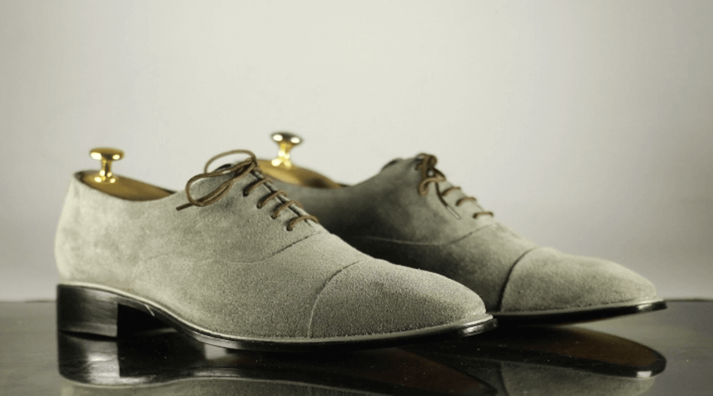 New Handmade Men's Gray Suede Cap Toe Lace Up Shoes, Men Designer Dress Formal Luxury Shoes - theleathersouq